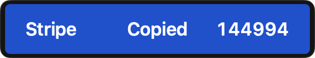 The copy confirmation showing Stripe, the word Copied, and a six-digit code
